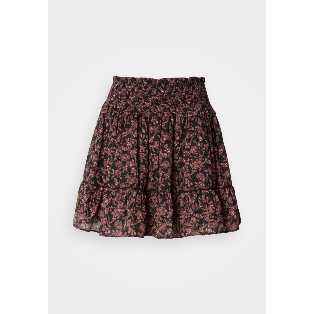 HUGO BOSS Vantia Skirt Size 14 Black Pink Floral Smocked A-Line Boho Cottagecore